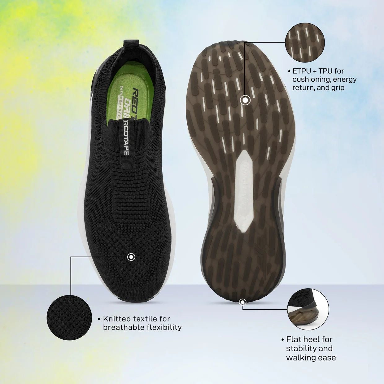 Easy Slip-On Ultra Soft Comfortable Redtape Shoes Full Black Color (528)