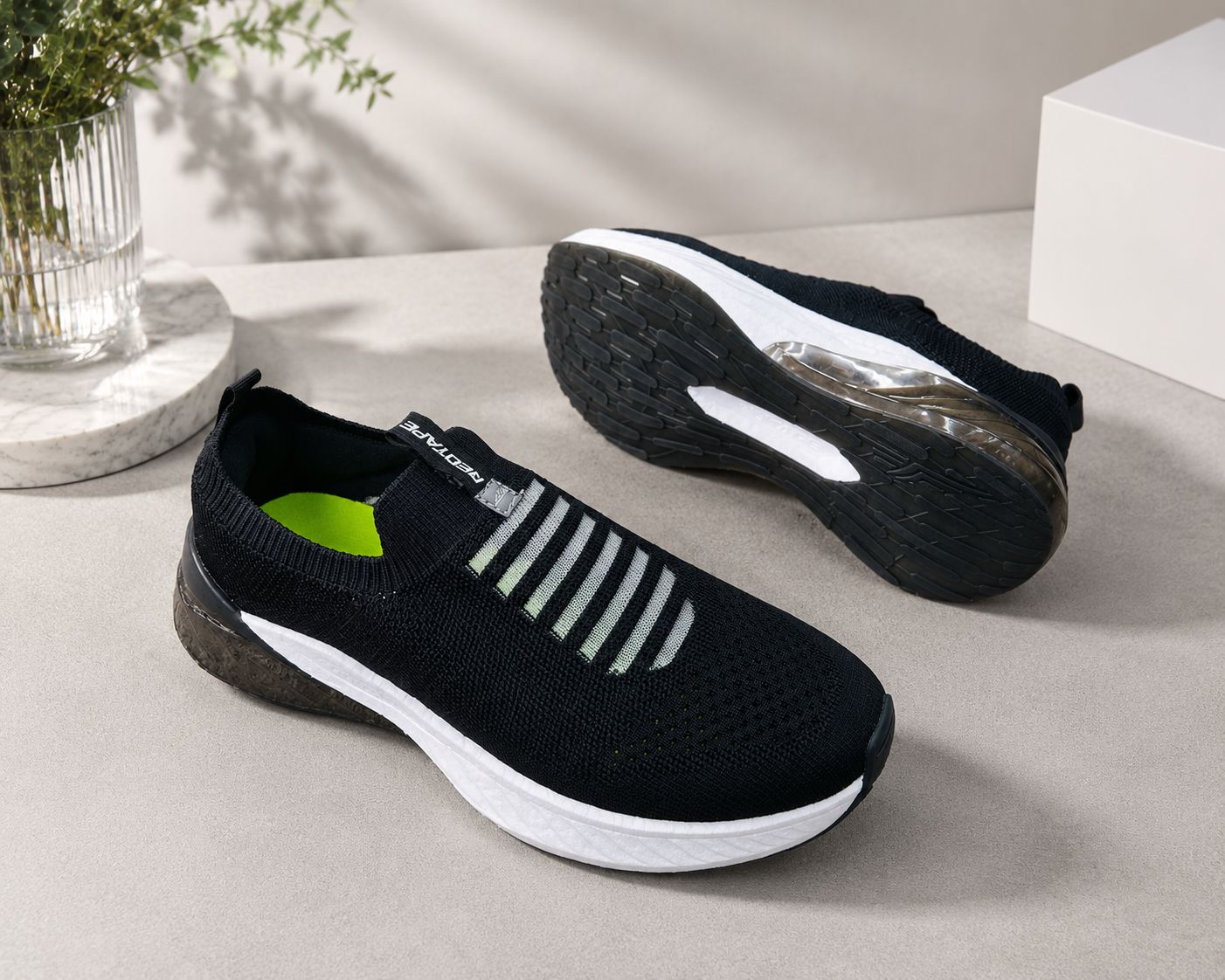 Easy Slip-On Ultra Soft Comfortable Redtape Shoes Black & White Color (527)