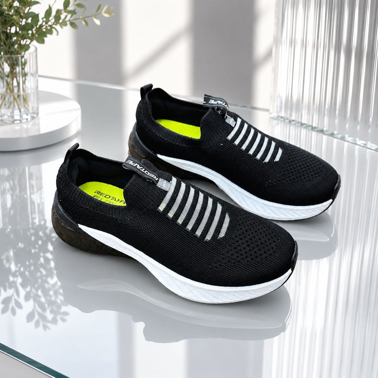 Easy Slip-On Ultra Soft Comfortable Redtape Shoes Black & White Color (527)